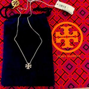 Tory Burch Kira Pave Pendant Necklace 15’ inch chain
